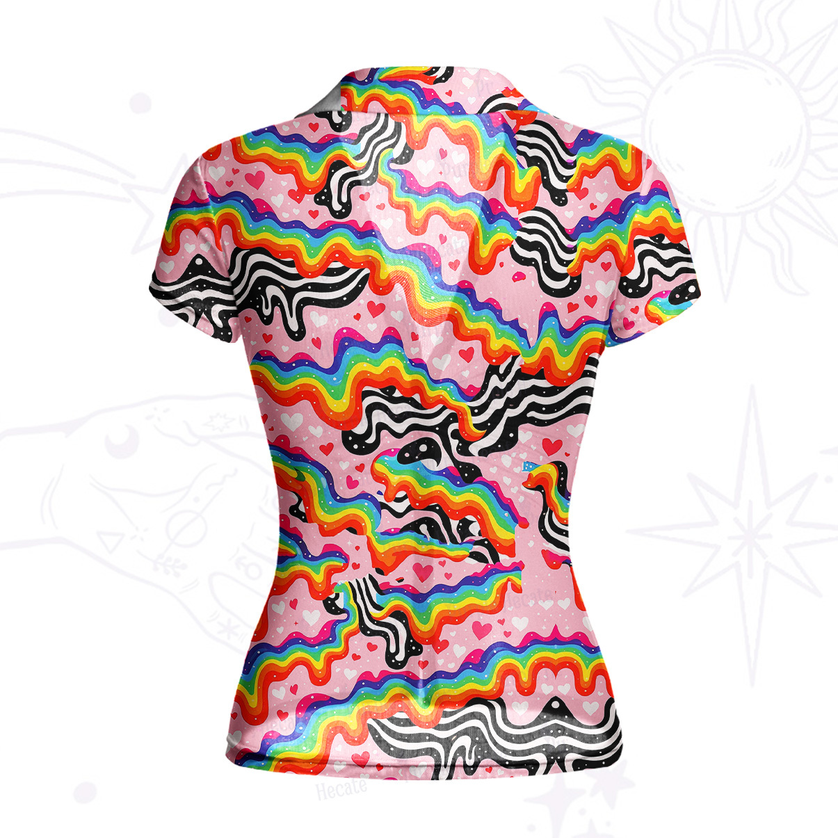 Purplehecate Groovy Melty Rainbow Hearts Wavy Mesh Button Up Shirt