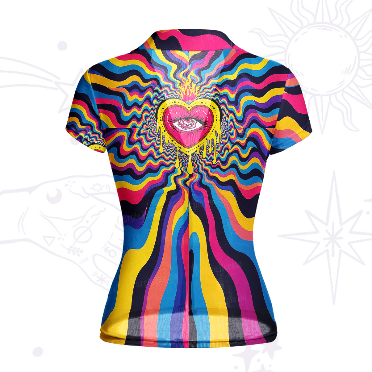 Purplehecate Trippy Heart Flame Mesh Button Up Shirt