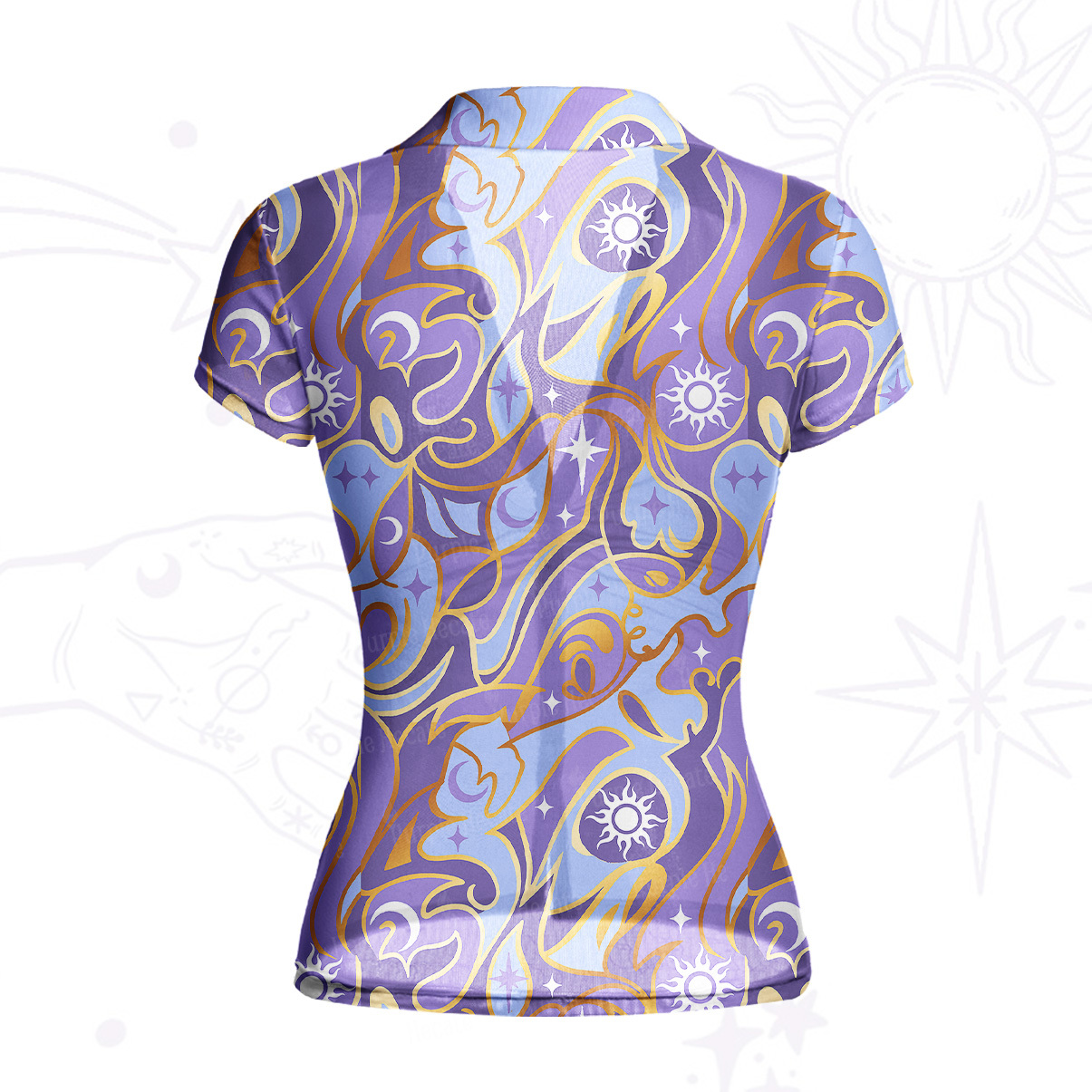 Purplehecate Divination Night Print Mesh Button Up Shirt