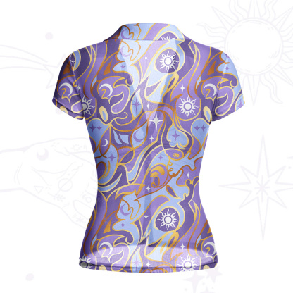 Purplehecate Divination Night Print Mesh Button Up Shirt