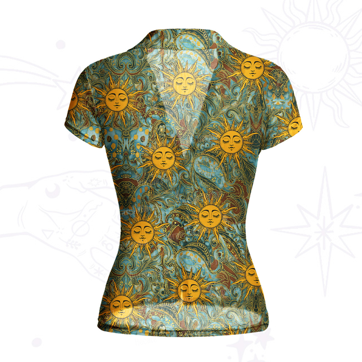 Purplehecate Golden Sun Wheel Mesh Button Up Shirt