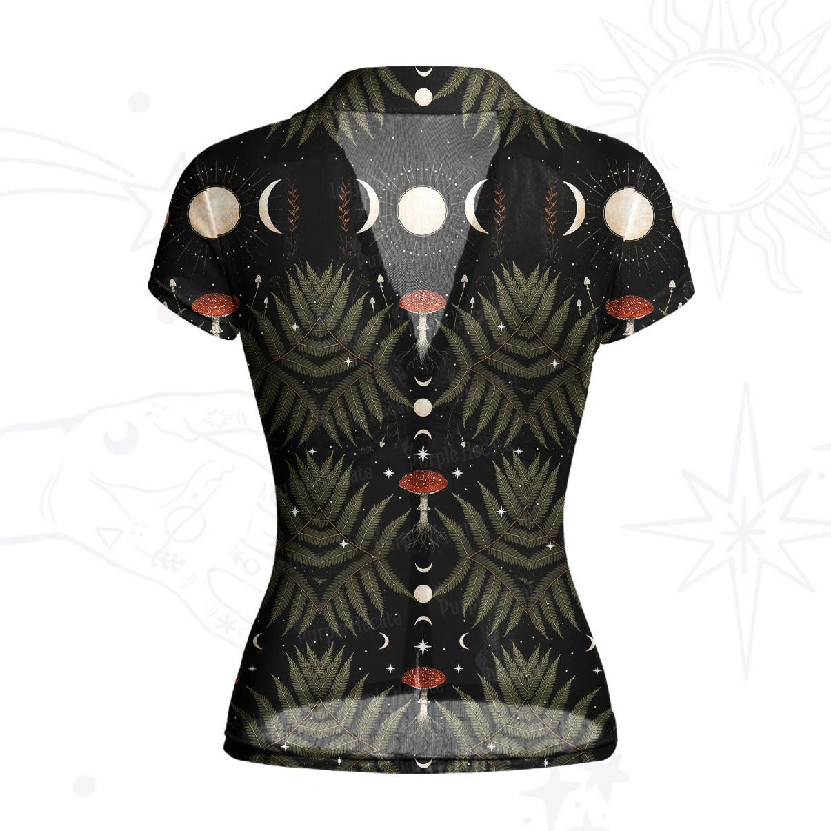 Purplehecate Moonlit Mushroom Gown Mesh Button Up Top
