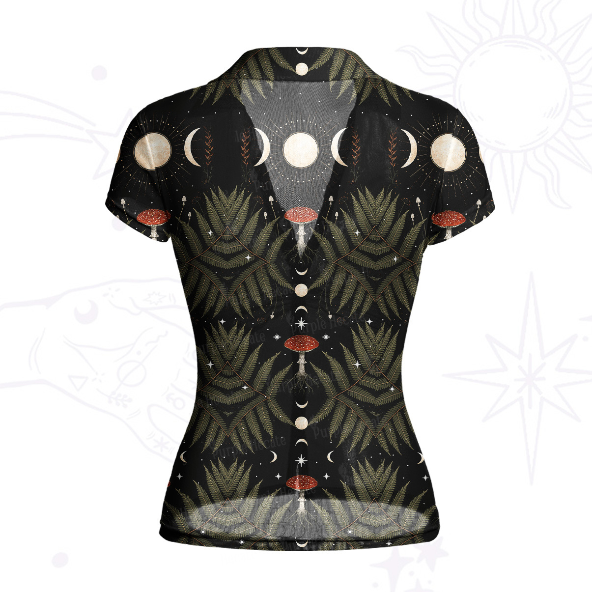 Purplehecate Moonlit Mushroom Gown Mesh Button Up Top
