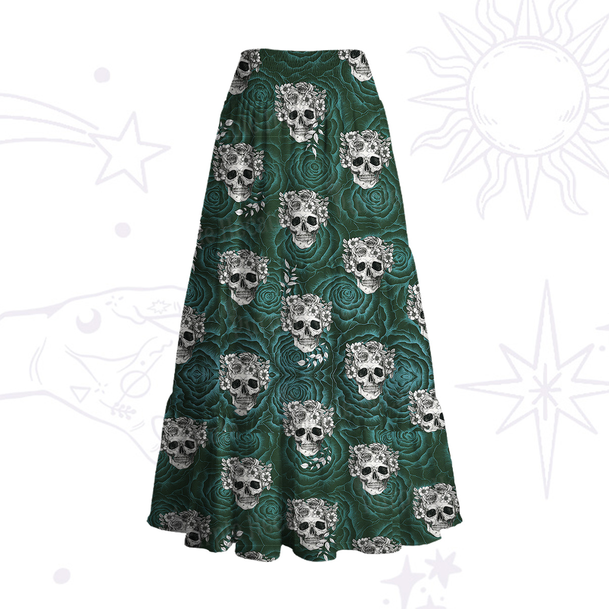 Purplehecate Rose Skull Convertible Maxi Skirt