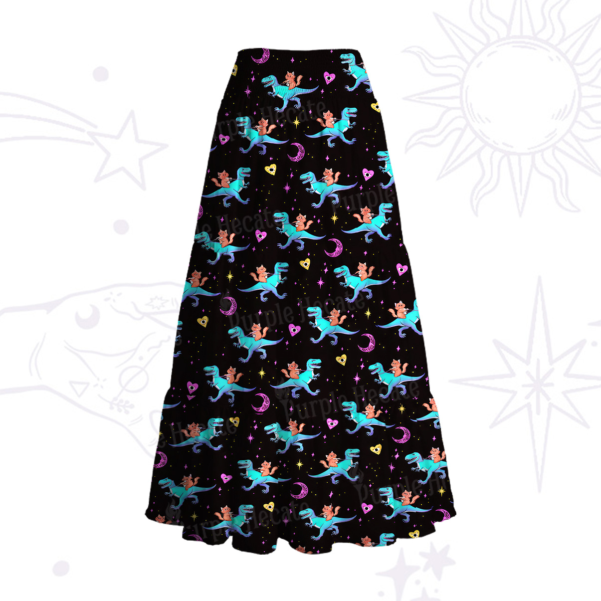 Purplehecate Witch Cat Rides the Dino Convertible Maxi Skirt