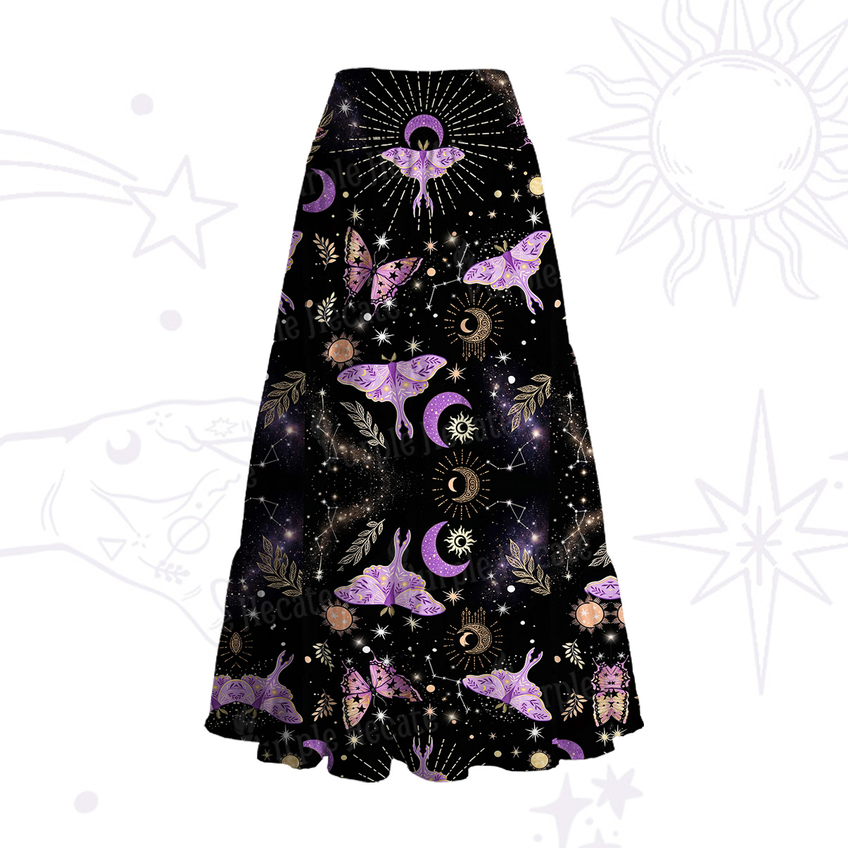 Purplehecate Starry Night Lunar Moth Convertible Maxi Skirt