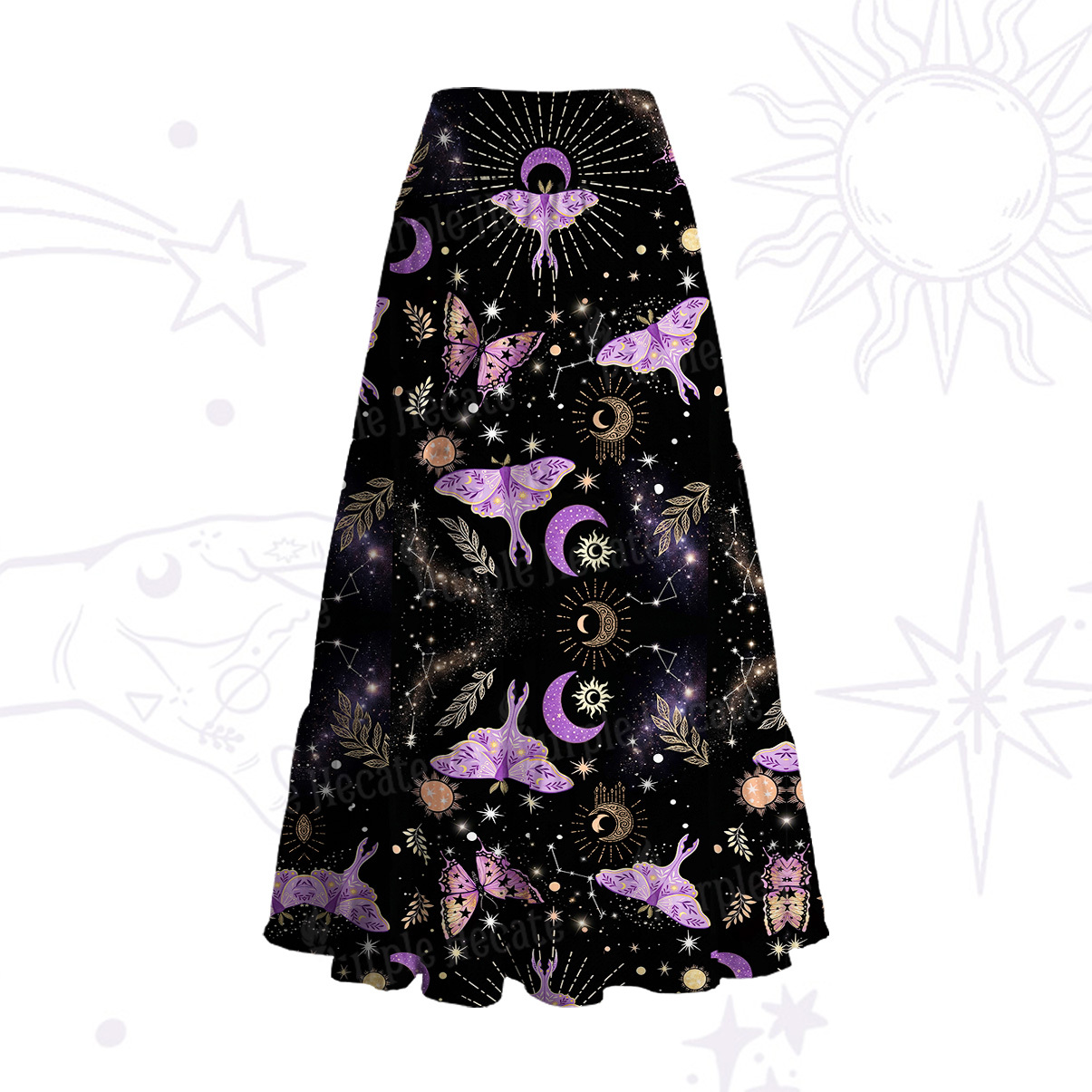 Purplehecate Starry Night Lunar Moth Convertible Maxi Skirt