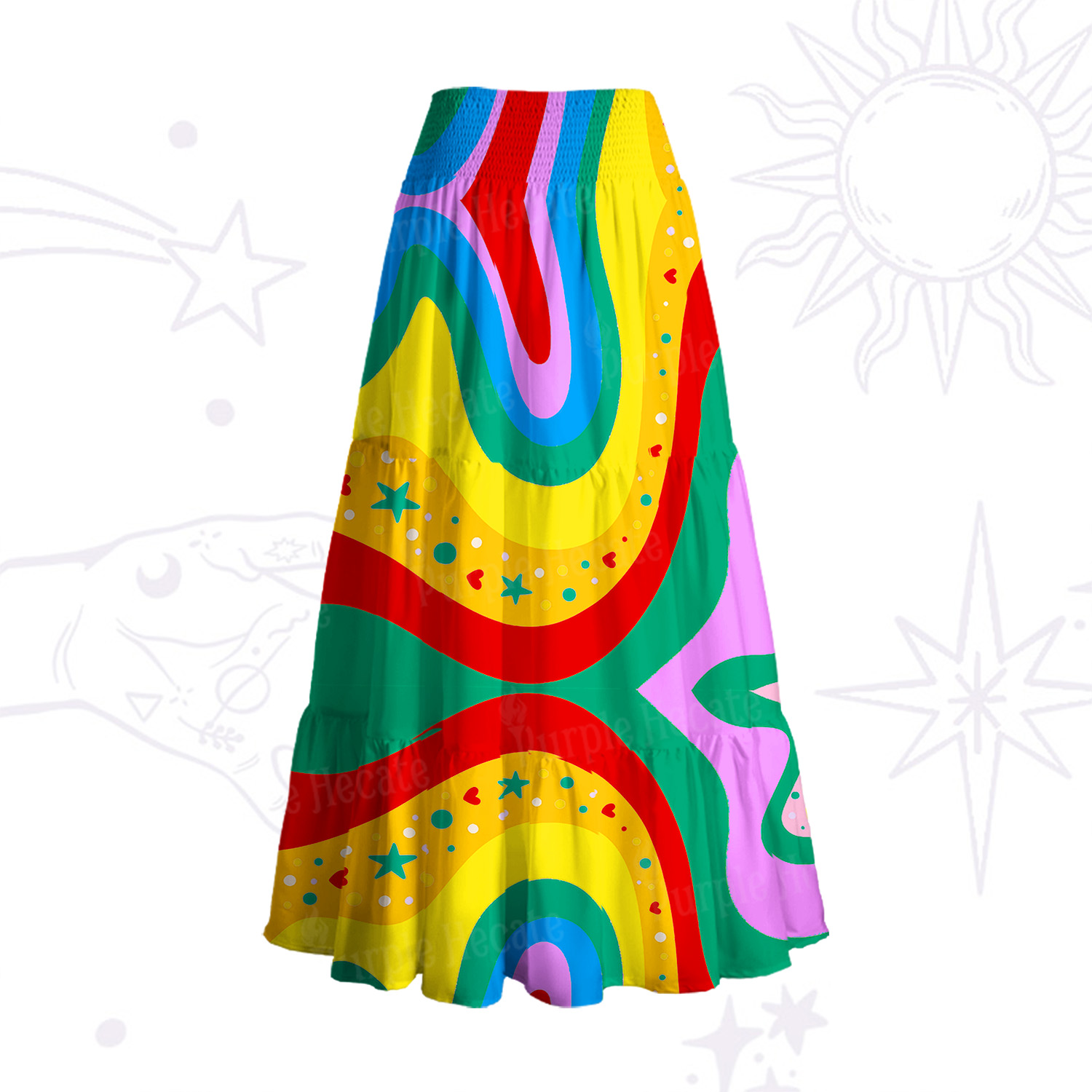 Purplehecate Dreamy Rainbow Wave Convertible Maxi Skirt