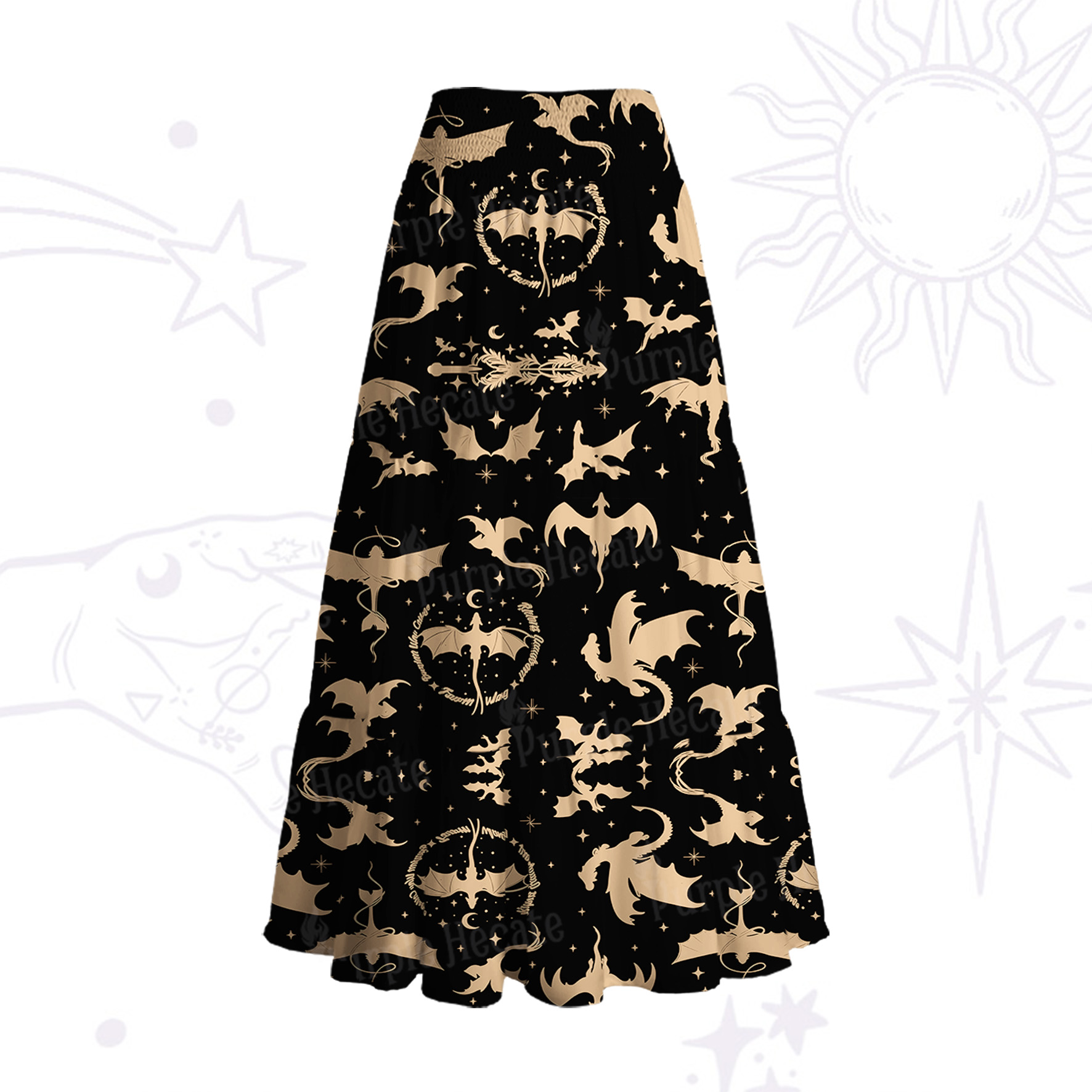 Purplehecate Fantasy Dragon Allover Convertible Maxi Skirt