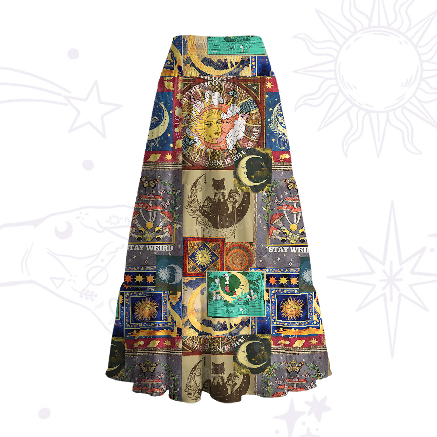 Purplehecate Starry Moon Patchwork for Cosmic Lovers Convertible Maxi Skirt