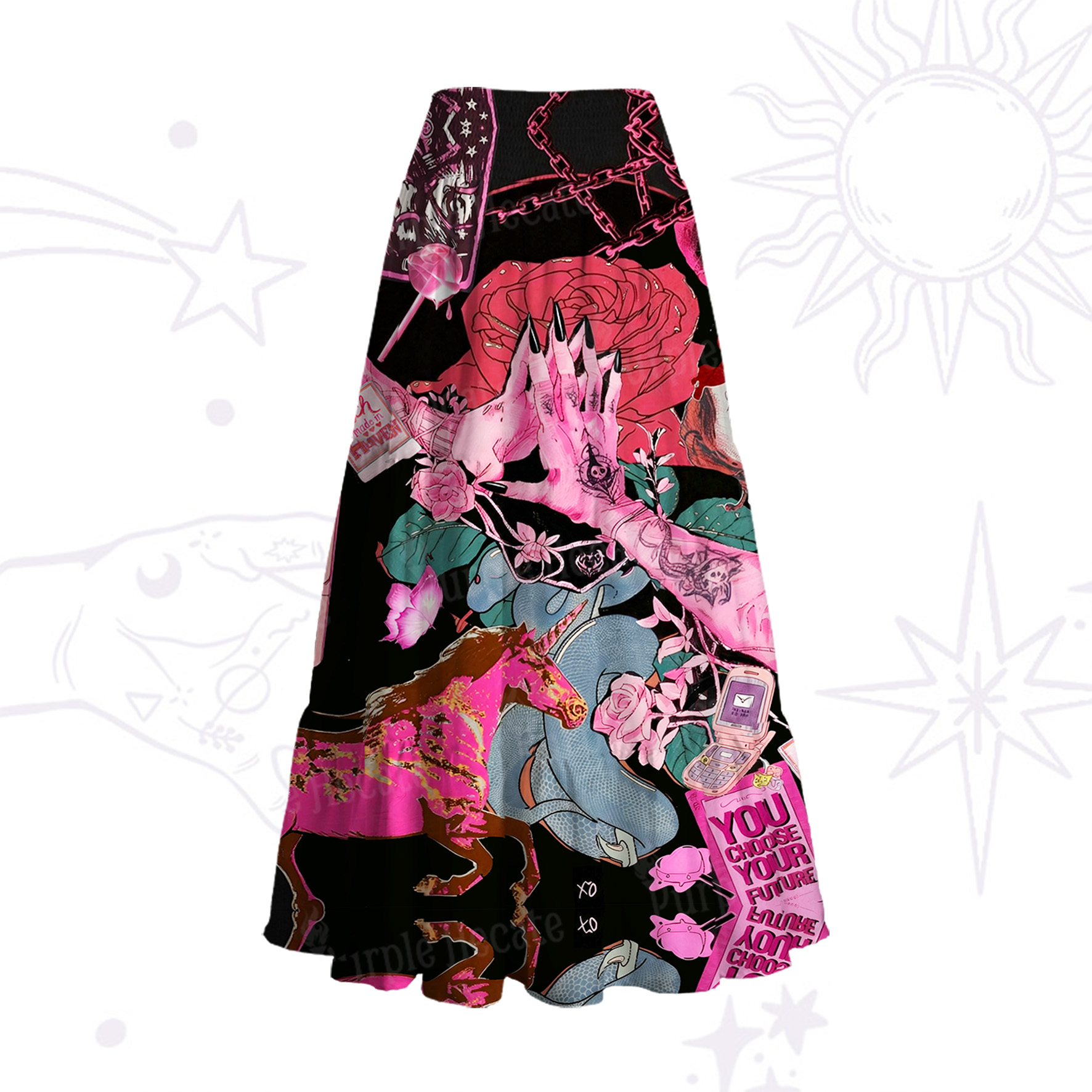 Purplehecate Pink Witch Spell Convertible Maxi Skirt