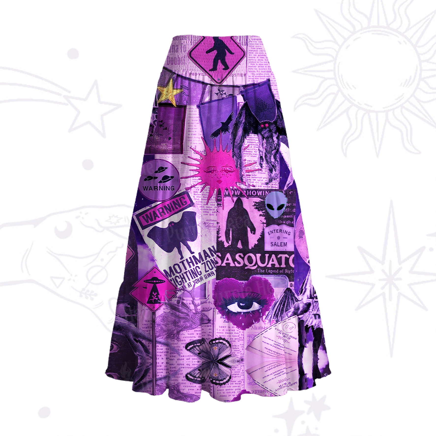Purplehecate Cryptid Warning Collage Convertible Maxi Skirt
