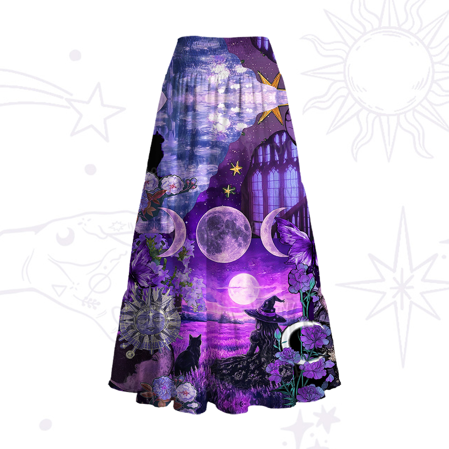 Purplehecate Witchy Black Cat Moon Convertible Maxi Skirt