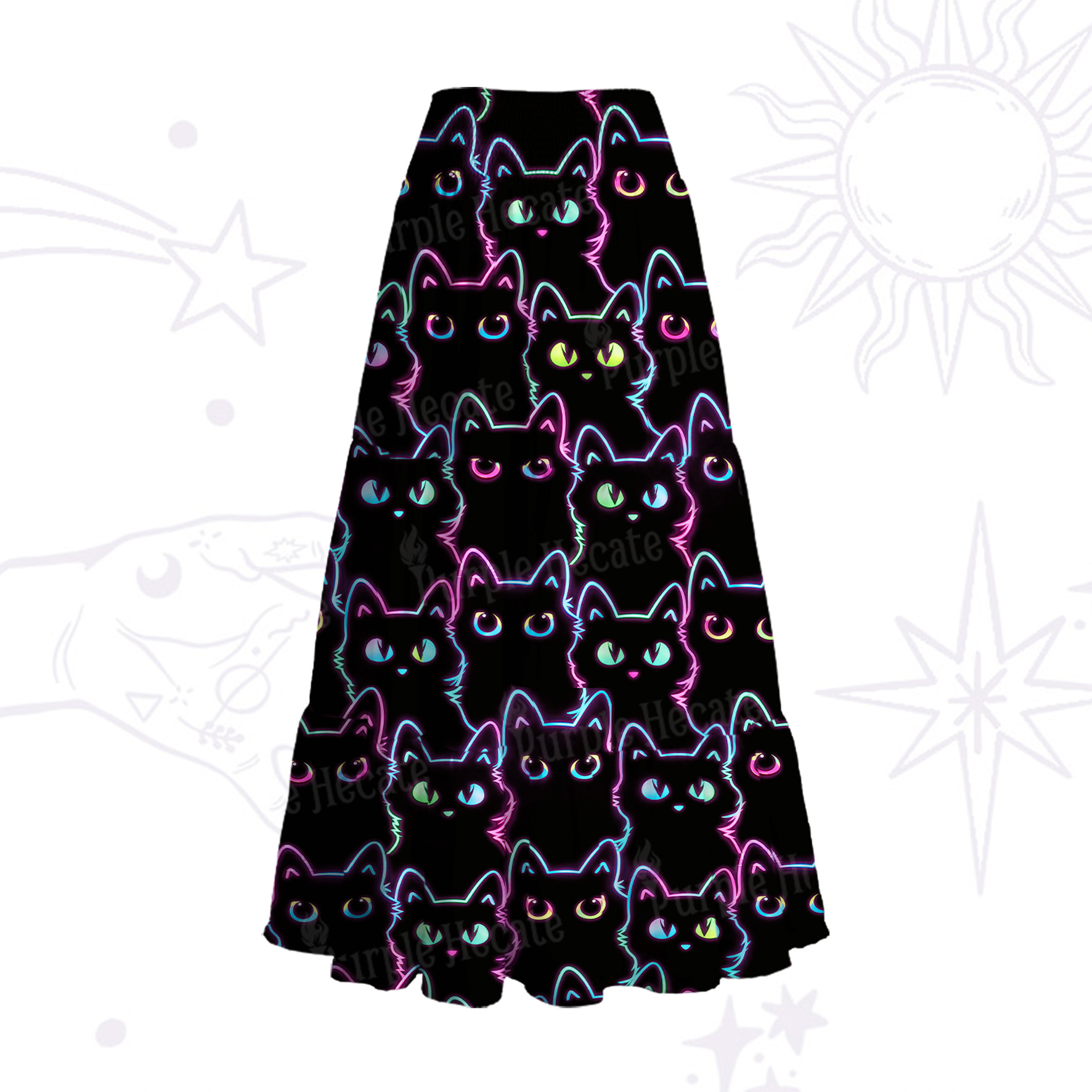 Purplehecate Neon Glow Stacked Cats Convertible Maxi Skirt