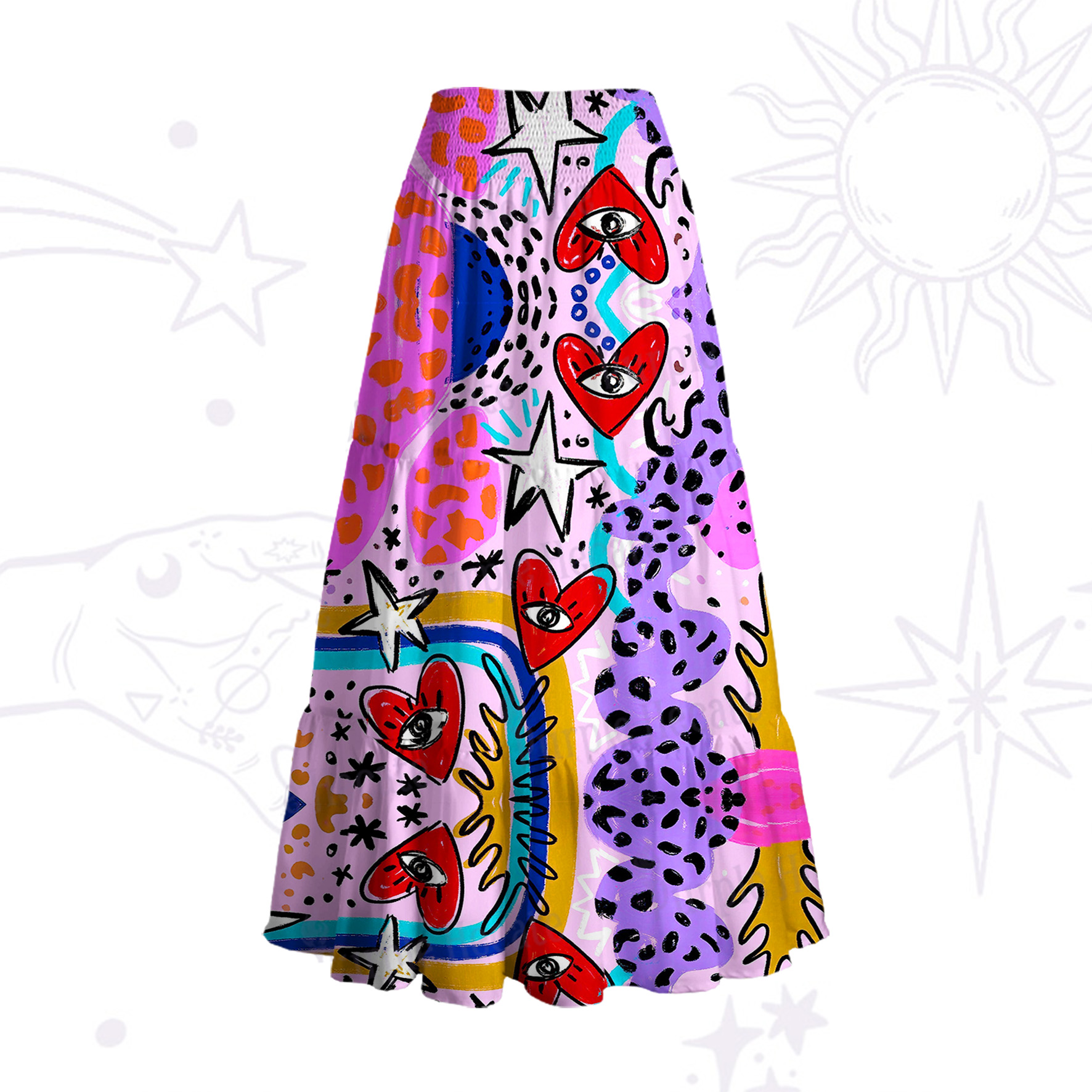 Purplehecate Cosmic Love Eyes Graffiti Convertible Maxi Skirt