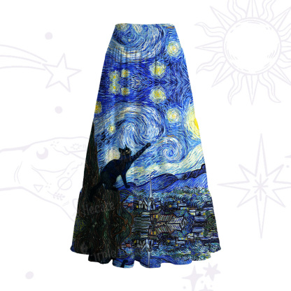 Purplehecate Witch Cat Under the Starry Night Convertible Maxi Skirt