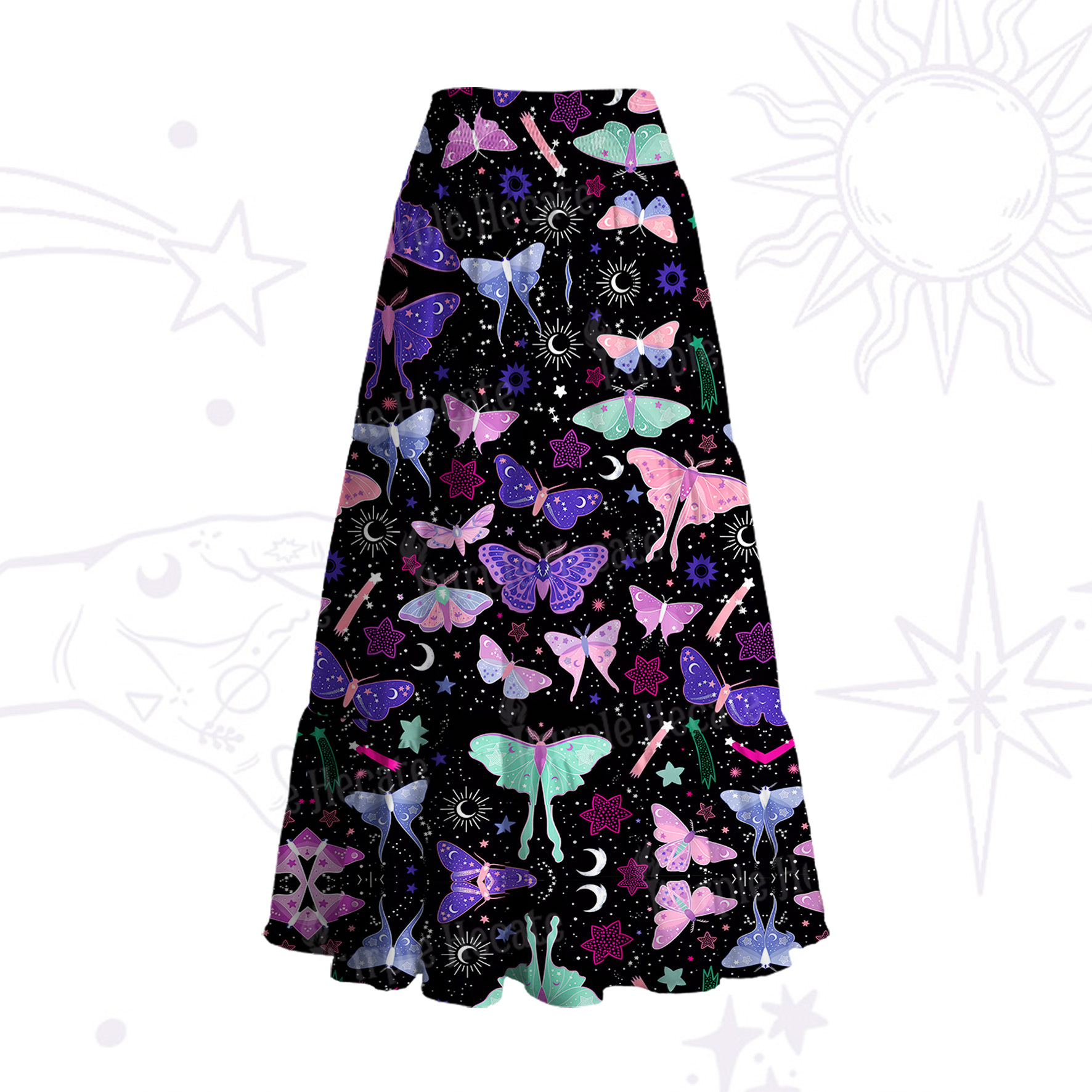 Purplehecate Midnight Moth Convertible Maxi Skirt