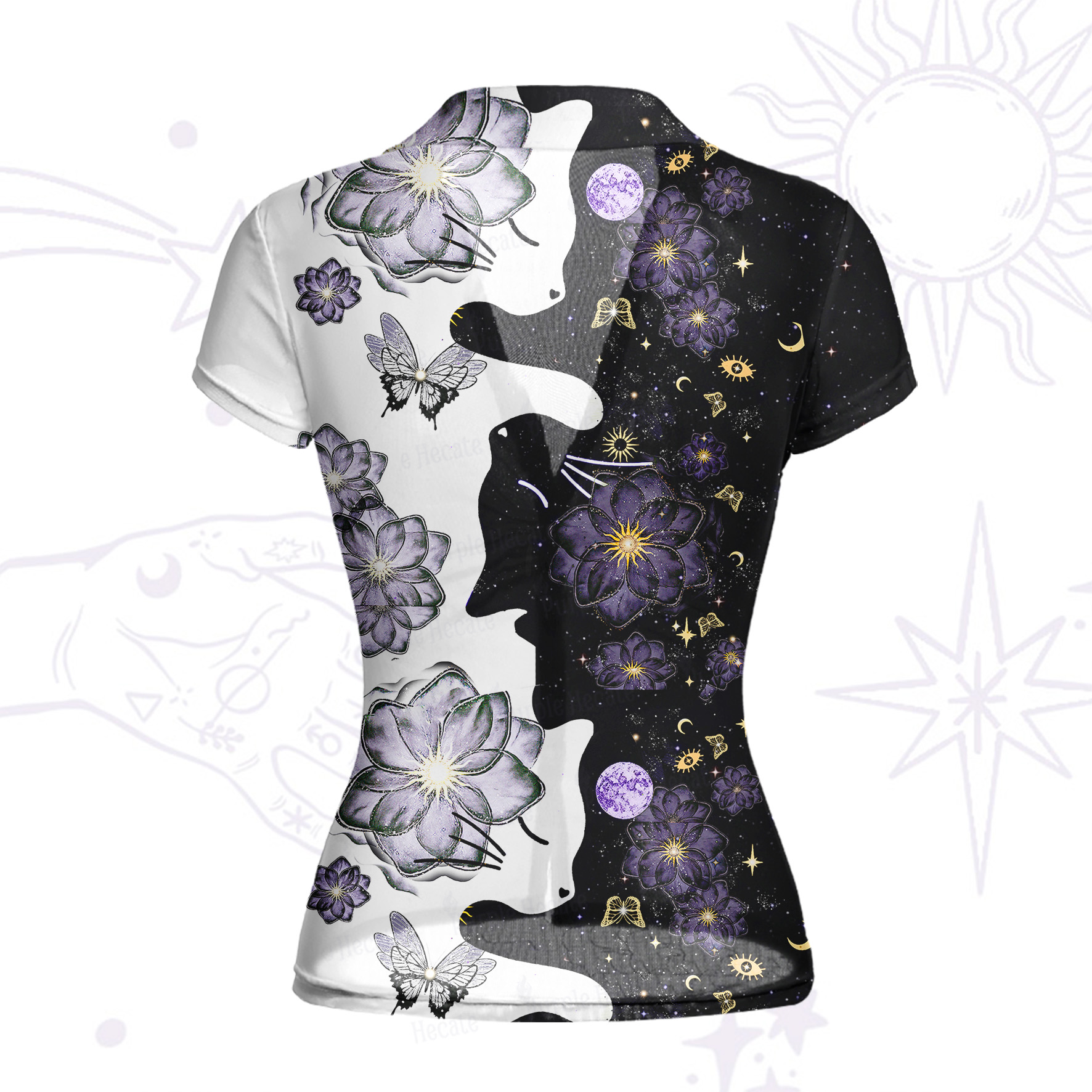 Purplehecate Starlit Cats & Butterflies Mesh Button Up Shirt