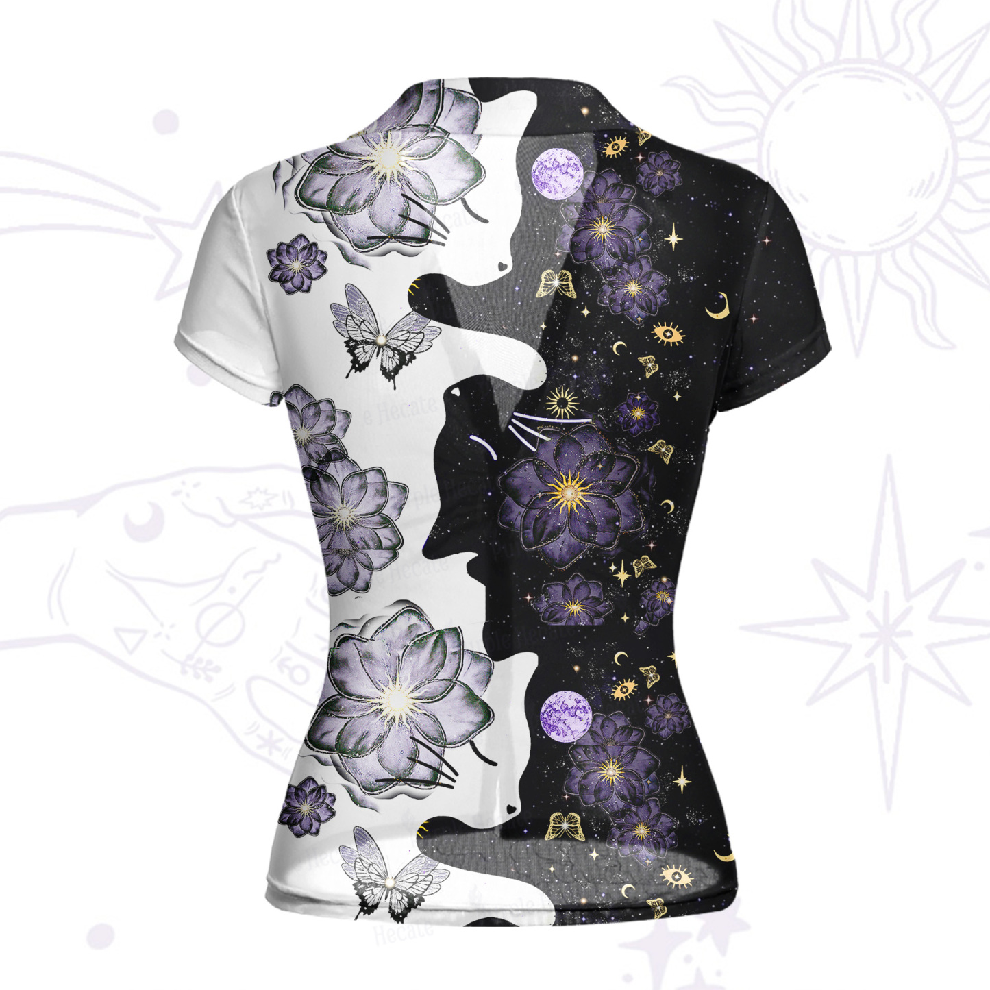 Purplehecate Starlit Cats & Butterflies Mesh Button Up Shirt