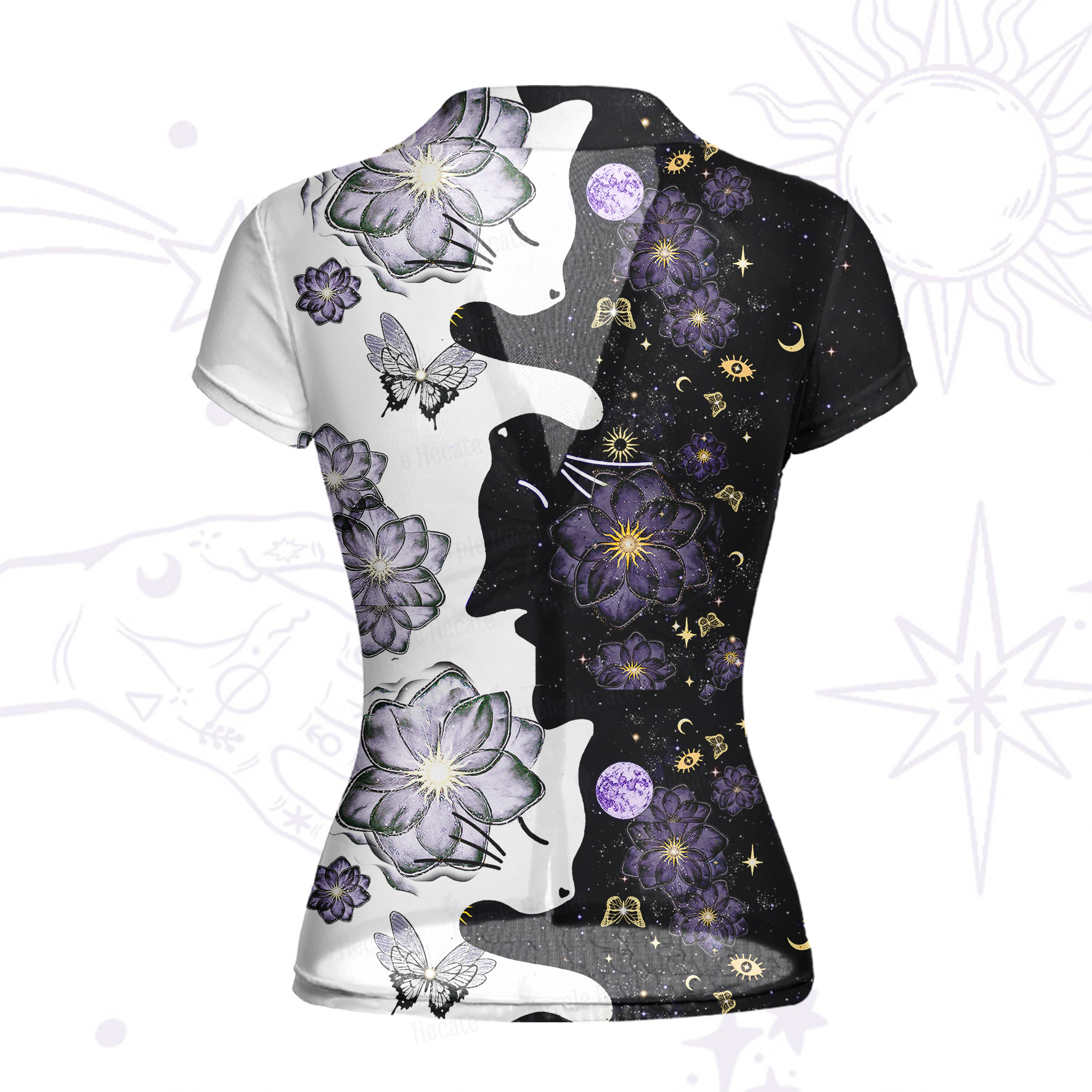 Purplehecate Starlit Cats & Butterflies Mesh Button Up Shirt