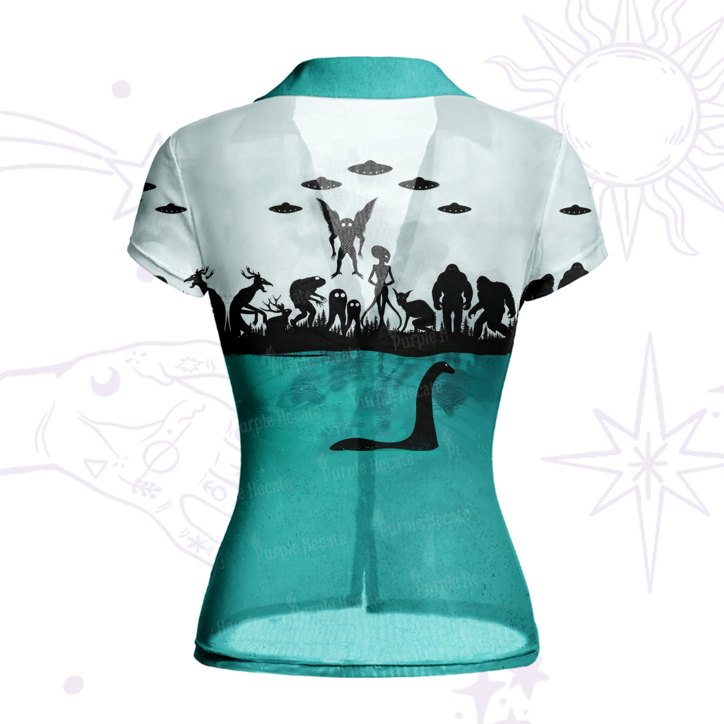 Purplehecate Alien Lake Monster Encounter Mesh Button Up Shirt
