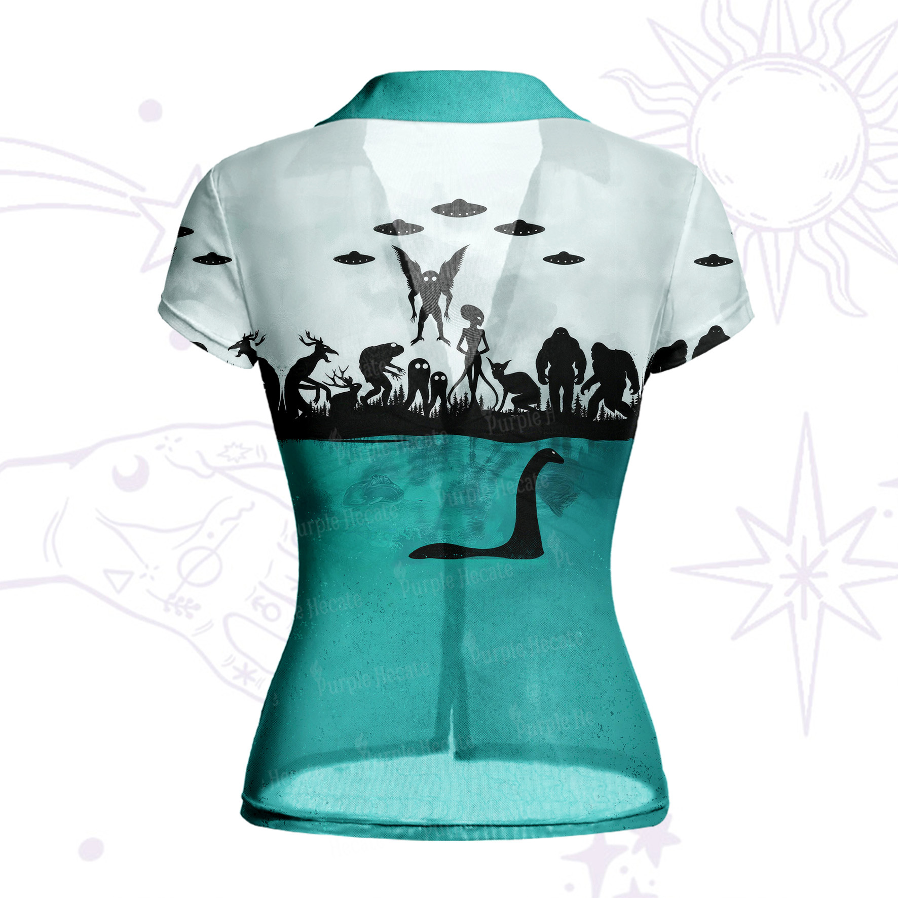 Purplehecate Alien Lake Monster Encounter Mesh Button Up Shirt