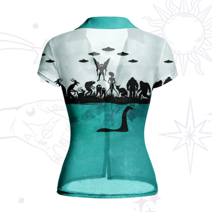 Purplehecate Alien Lake Monster Encounter Mesh Button Up Shirt