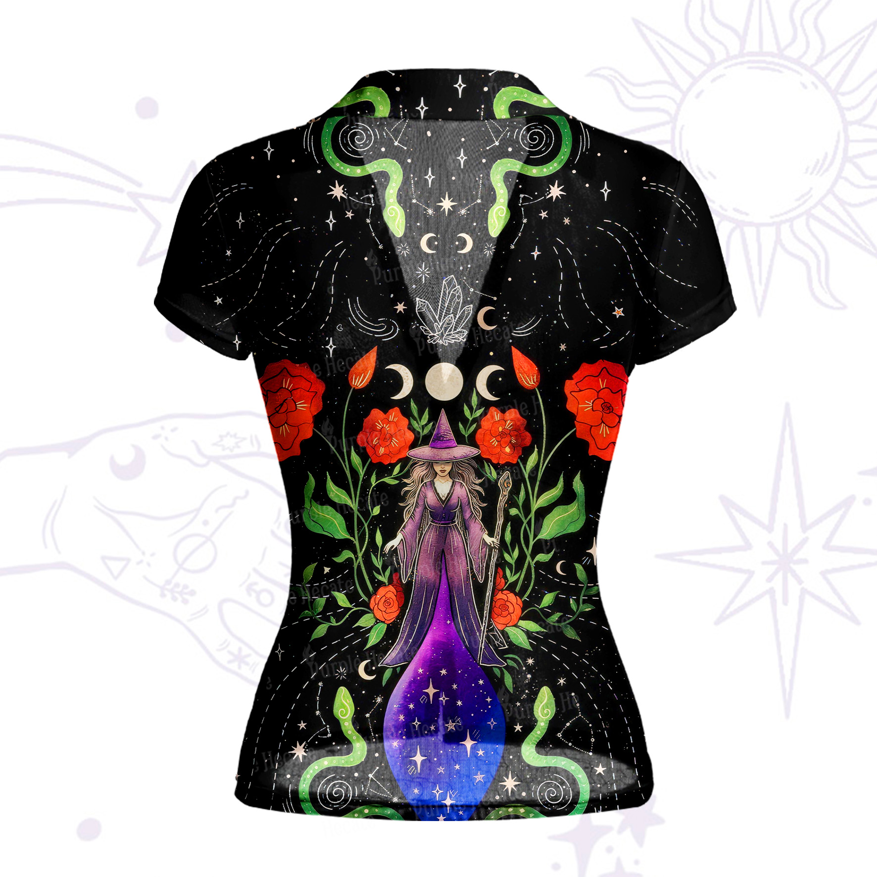 Purplehecate Moon Witch Garden Mesh Button Up Shirt