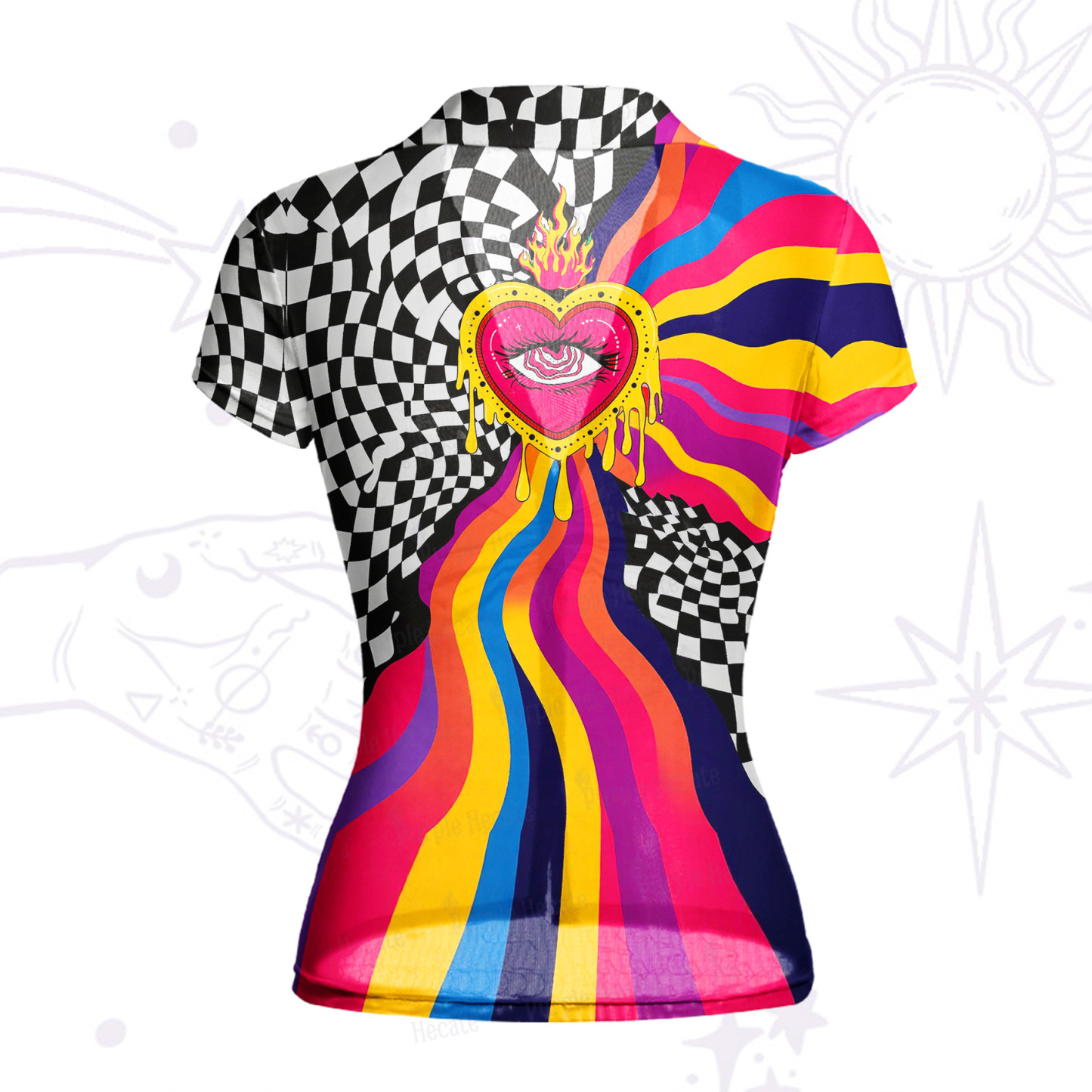 Purplehecate Trippy Heart Flame Mesh Button Up Shirt