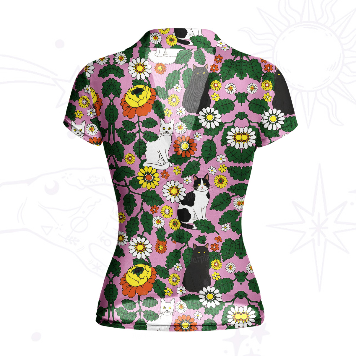 Purplehecate Daisy Cat  Garden Mesh Button Up Top