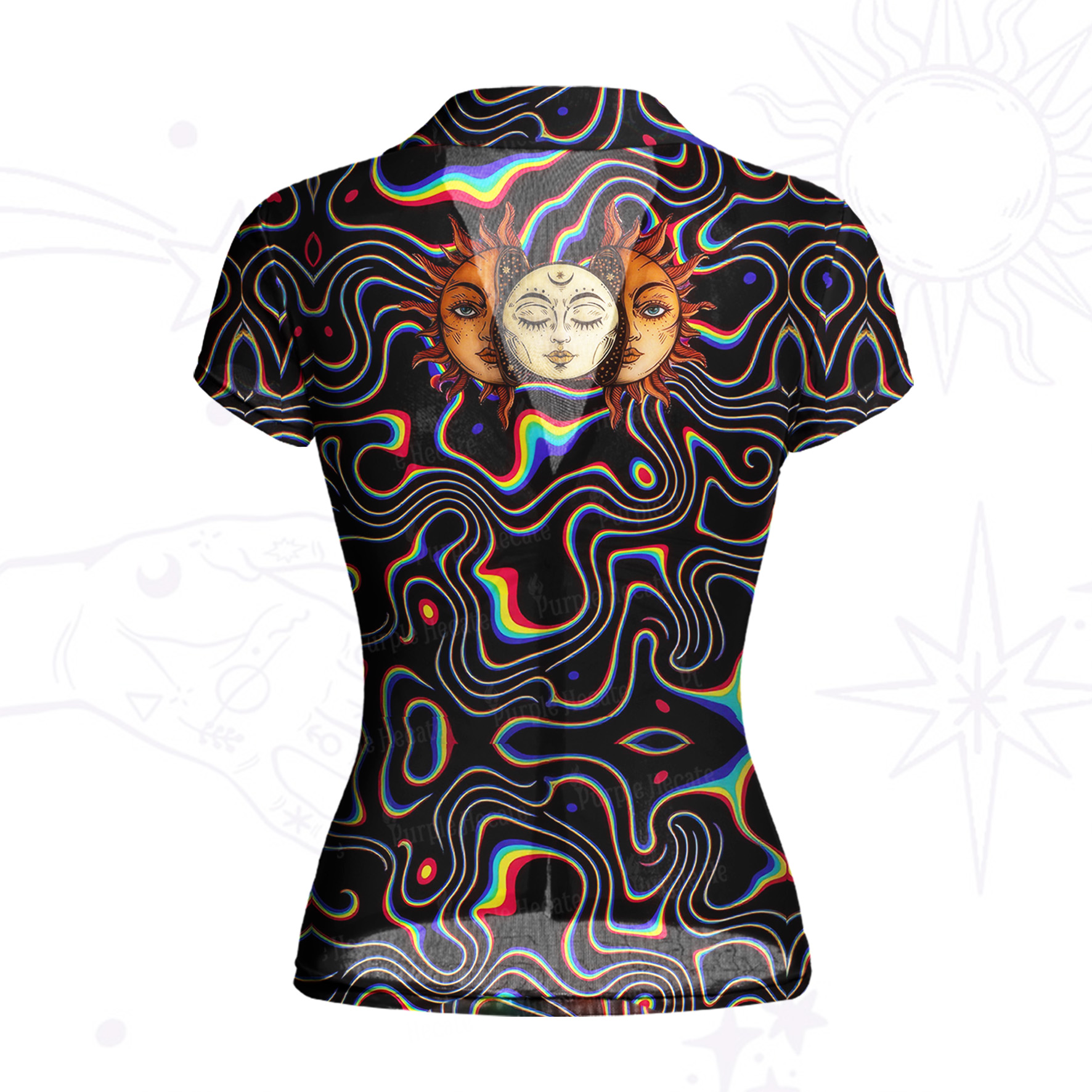 Purplehecate Psychedelic Sun and Moon Mesh Button Up Shirt