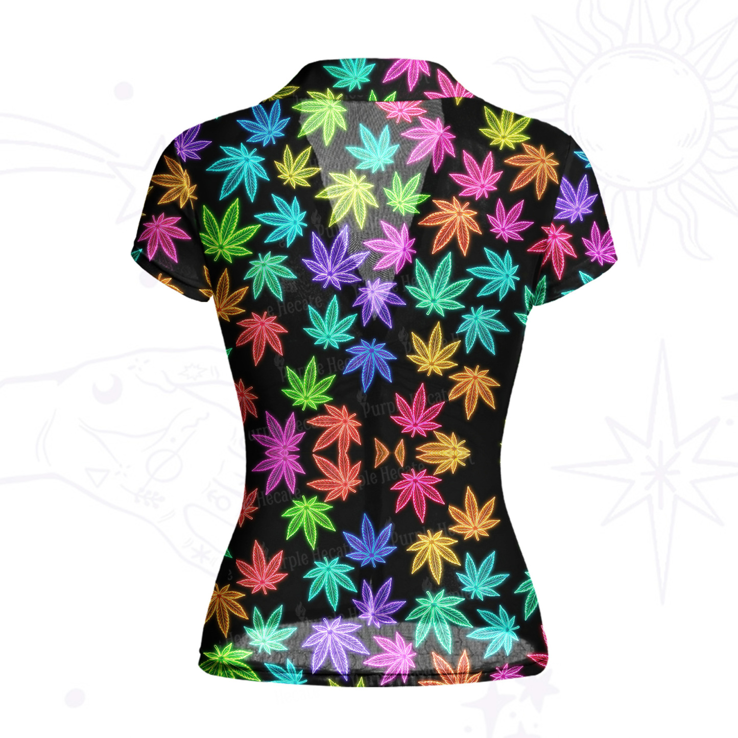 Purplehecate Trippy Weed Mesh Button Up Shirt
