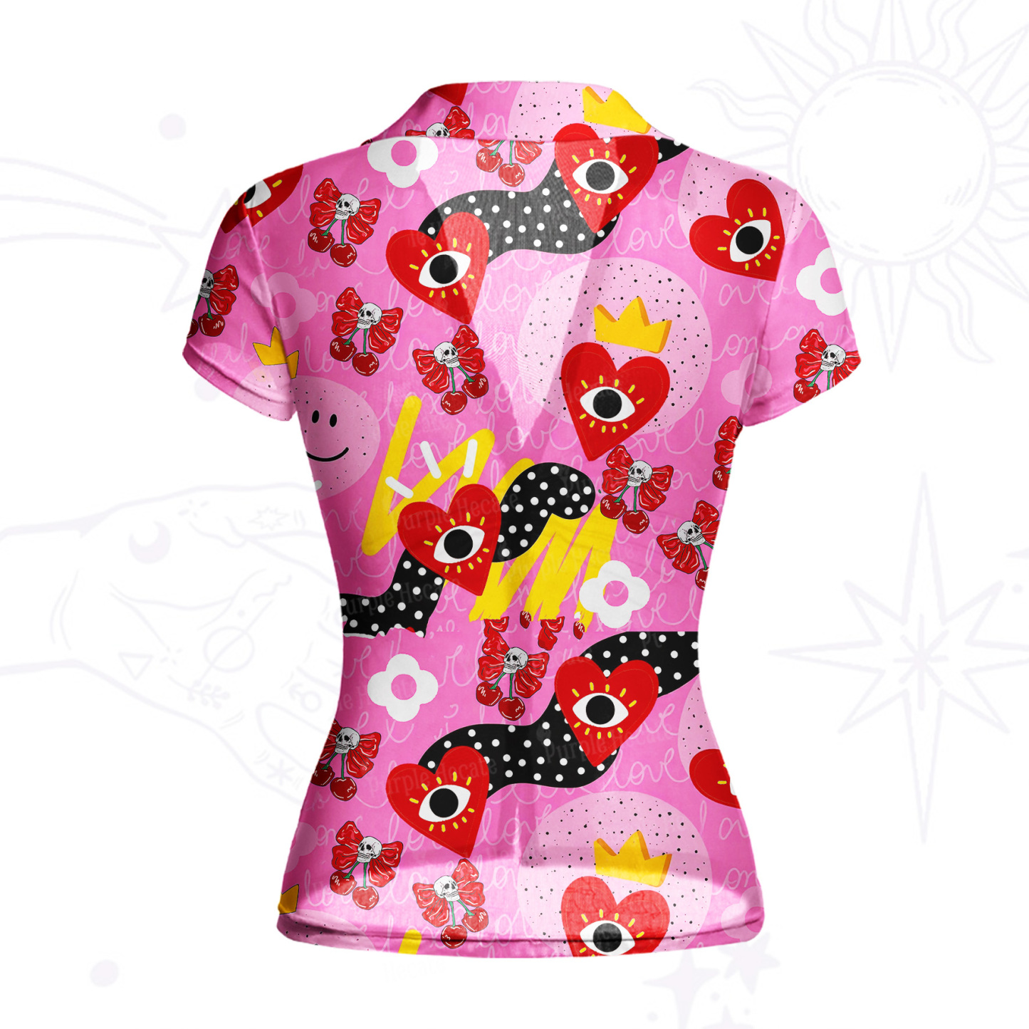 Purplehecate Evil Eye Heart Mesh Button Up Shirt