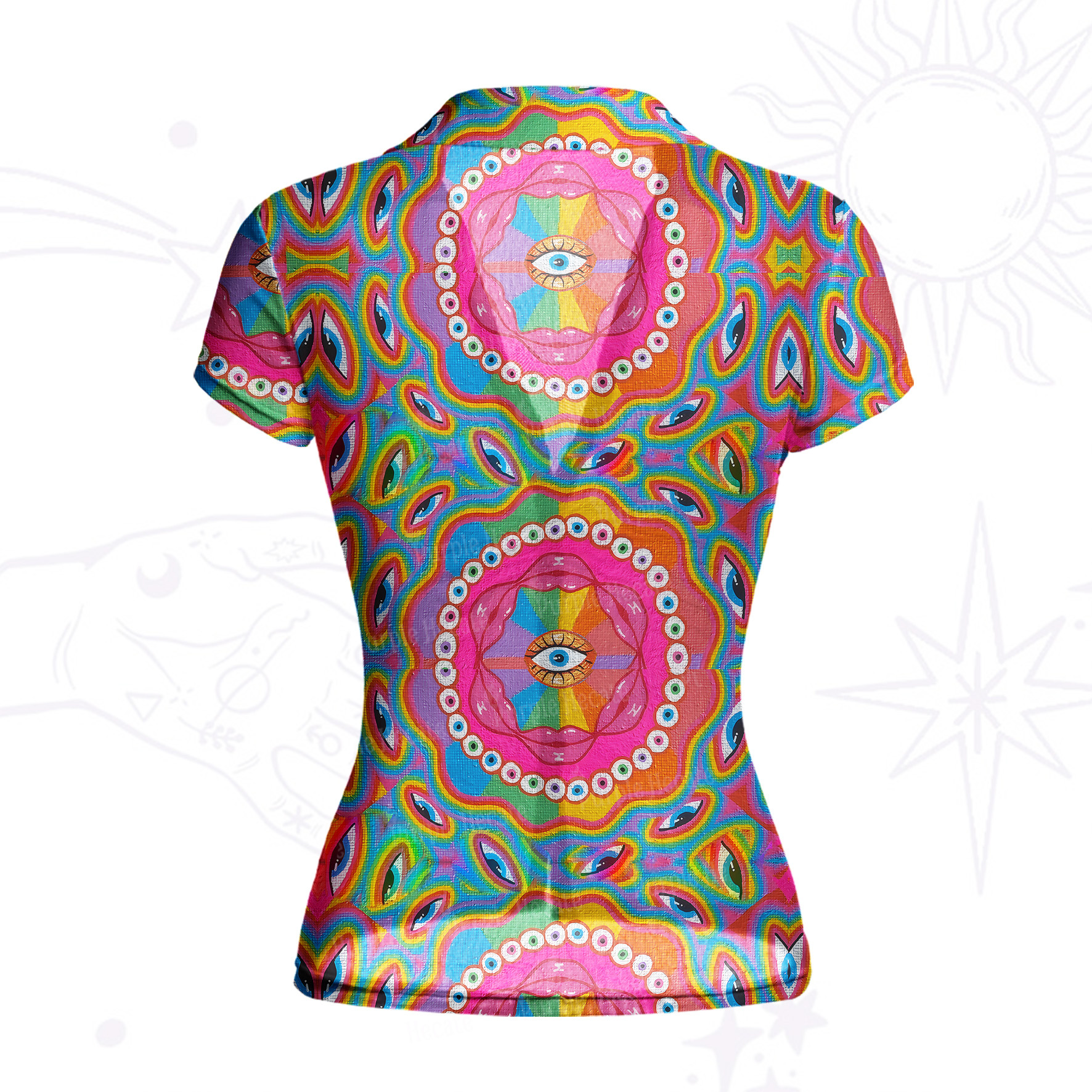 Purplehecate Chromatic Dreamwave Eye Mesh Button Up Shirt