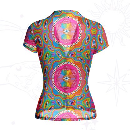 Purplehecate Chromatic Dreamwave Eye Mesh Button Up Shirt