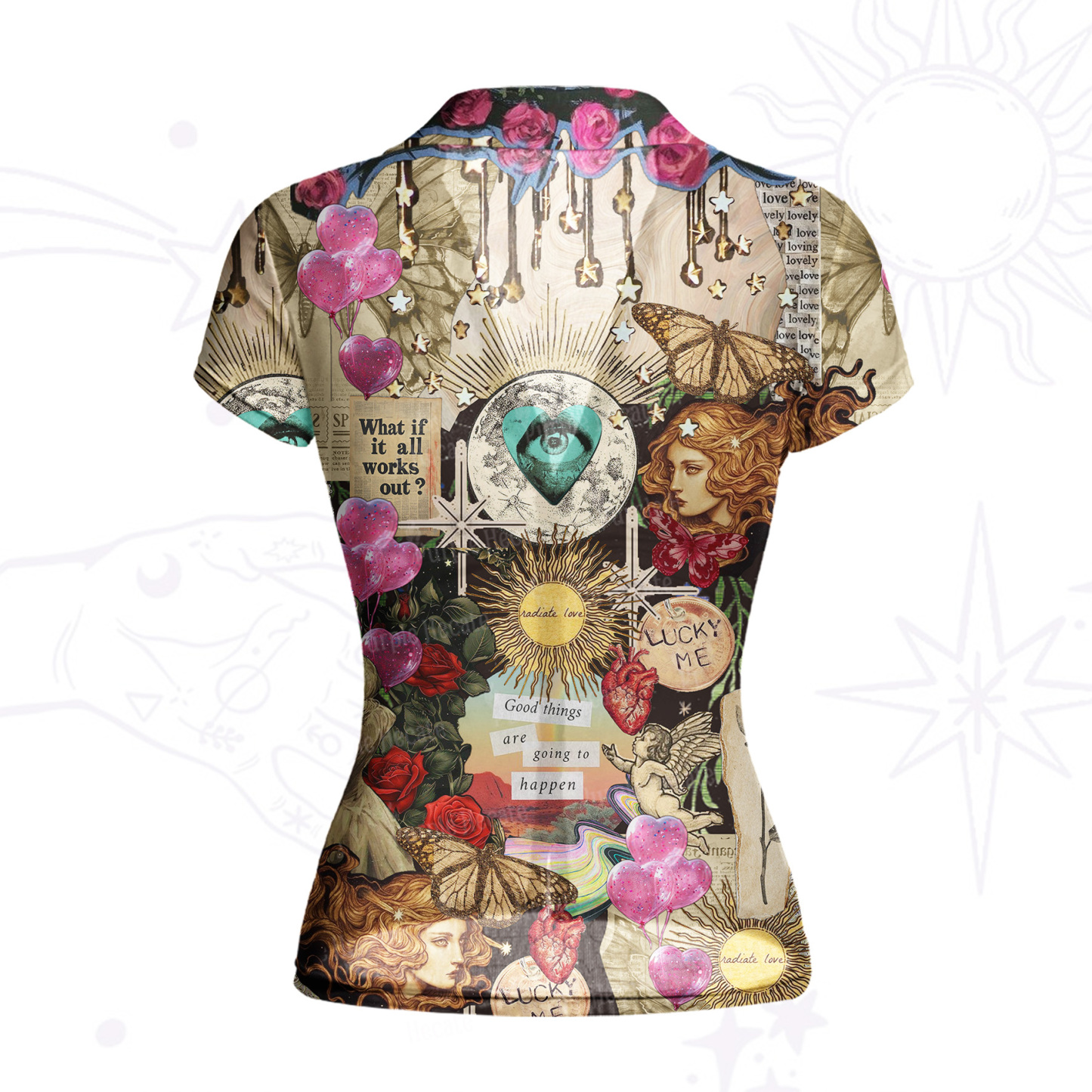 Purplehecate Lucky Me Sacred Heart Eye Mesh Button Up Shirt