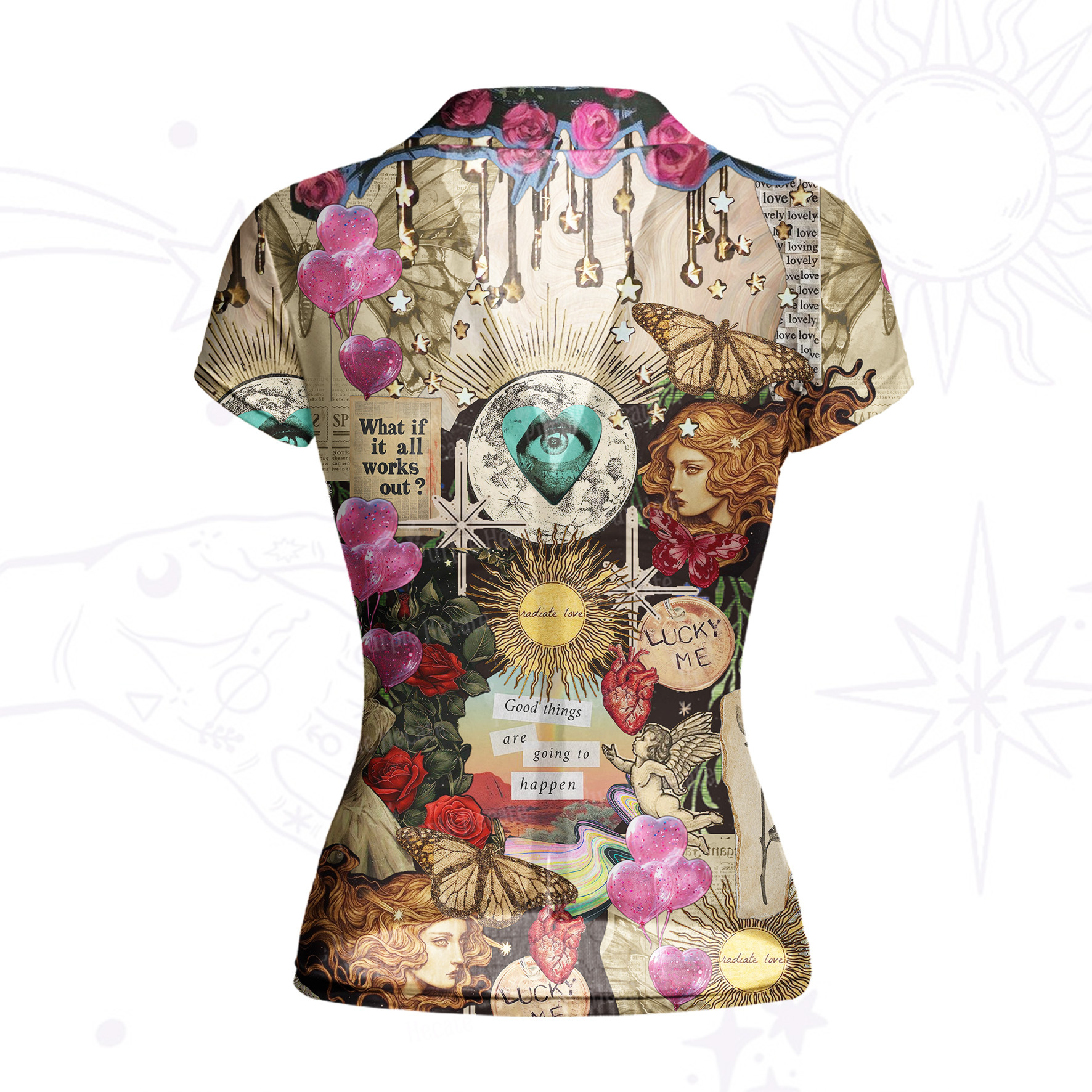Purplehecate Lucky Me Sacred Heart Eye Mesh Button Up Shirt