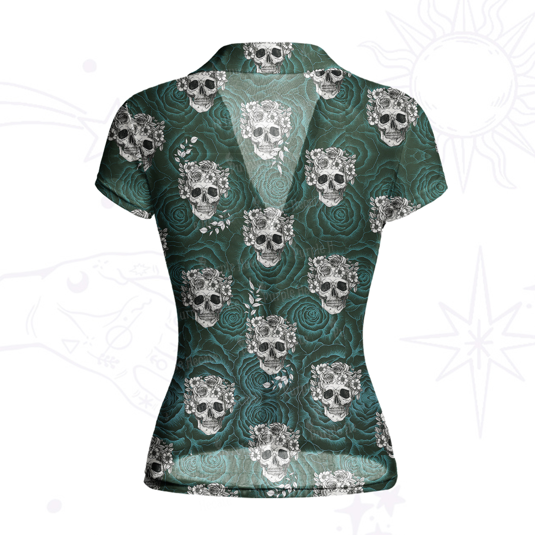 Purplehecate Rose Skull Mesh Button Up Top
