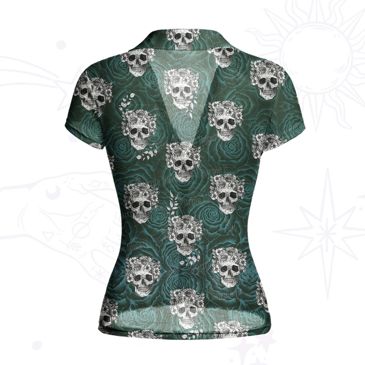 Purplehecate Rose Skull Mesh Button Up Top