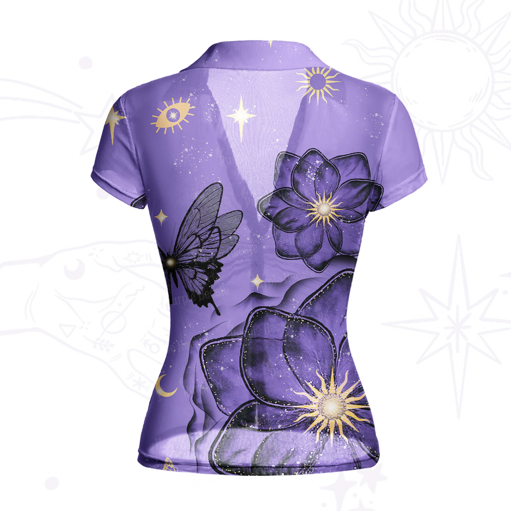 Purplehecate Moonlit Petals and Wings Mesh Button Up Shirt