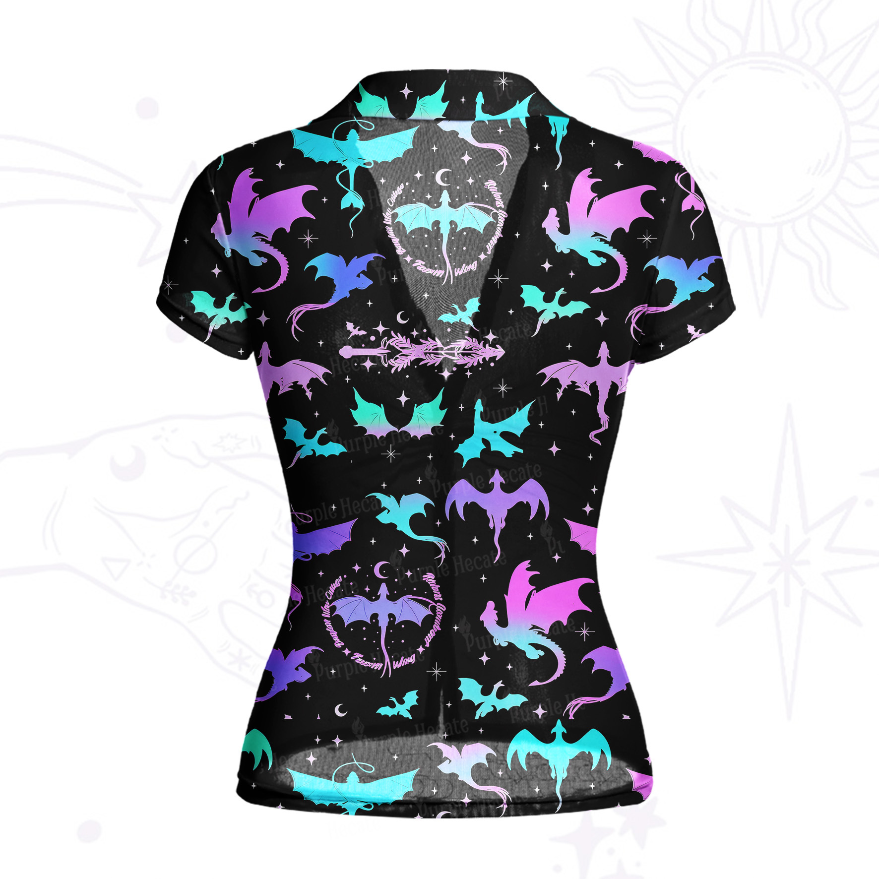 Purplehecate Neon Fantasy Dragon Allover Mesh Button Up Shirt