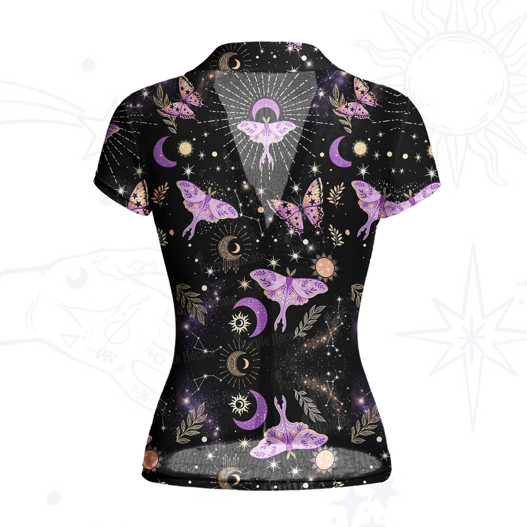 Purplehecate Starry Night Lunar Moth Mesh Button Up Shirt