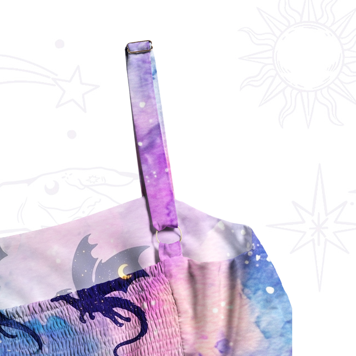 Purplehecate Cosmic Dragon Gothic Cathedra Wide Straps Maxi Dress