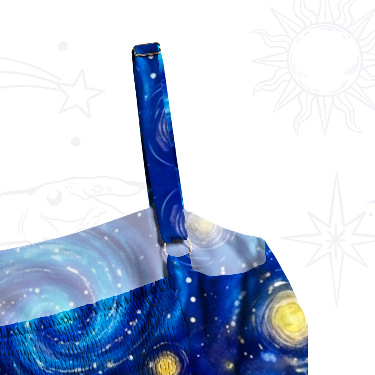 Purplehecate Moonlit Witch & Starry Cat Wide Straps Maxi Dress