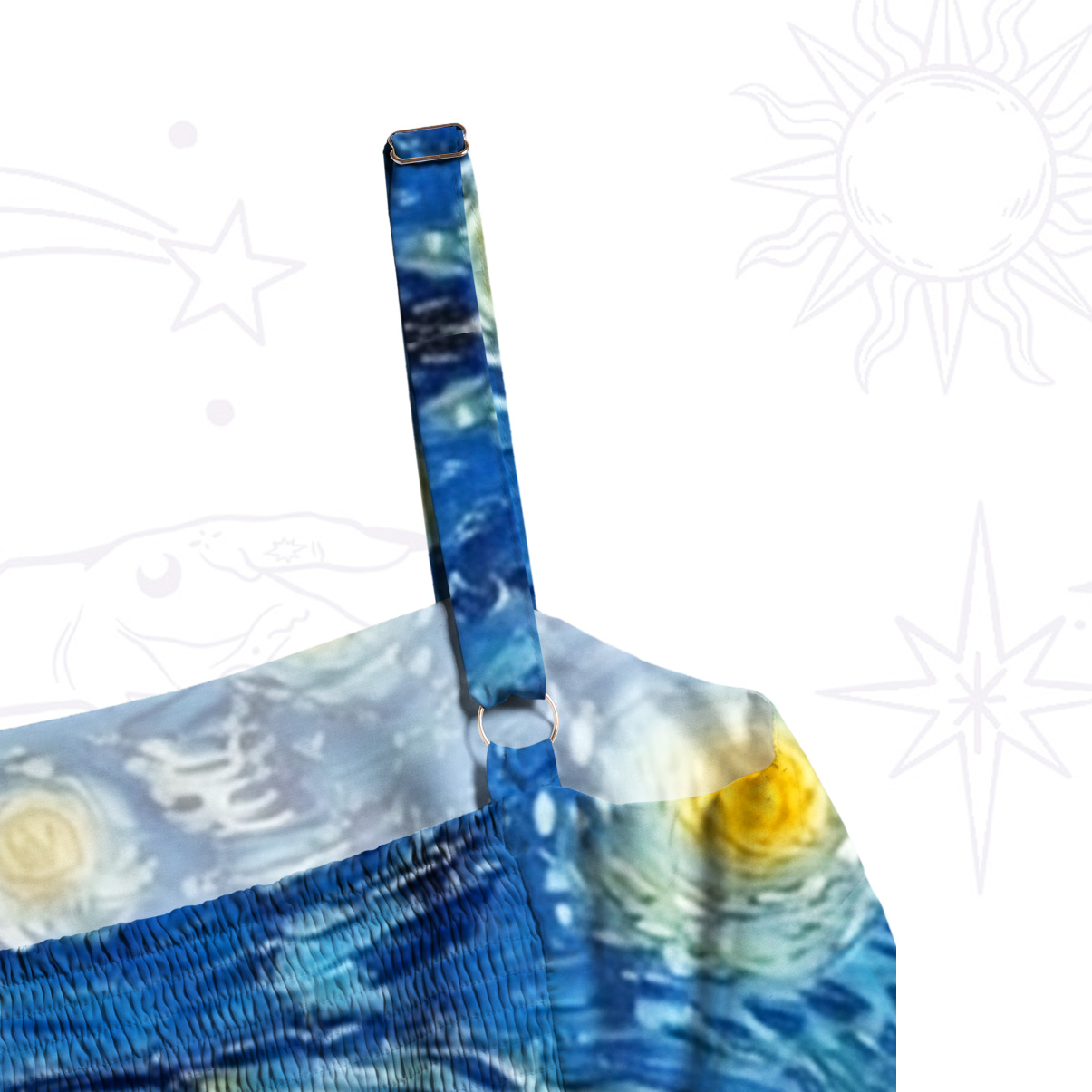 Purplehecate Starry Night Sunflower Black Cat Wide Straps Maxi Dress