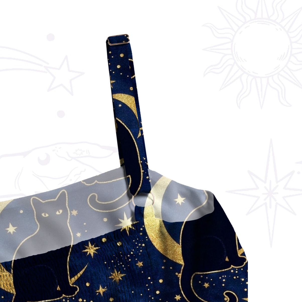 Purplehecate Starry Moon & Black Cat Wide Straps Maxi Dress