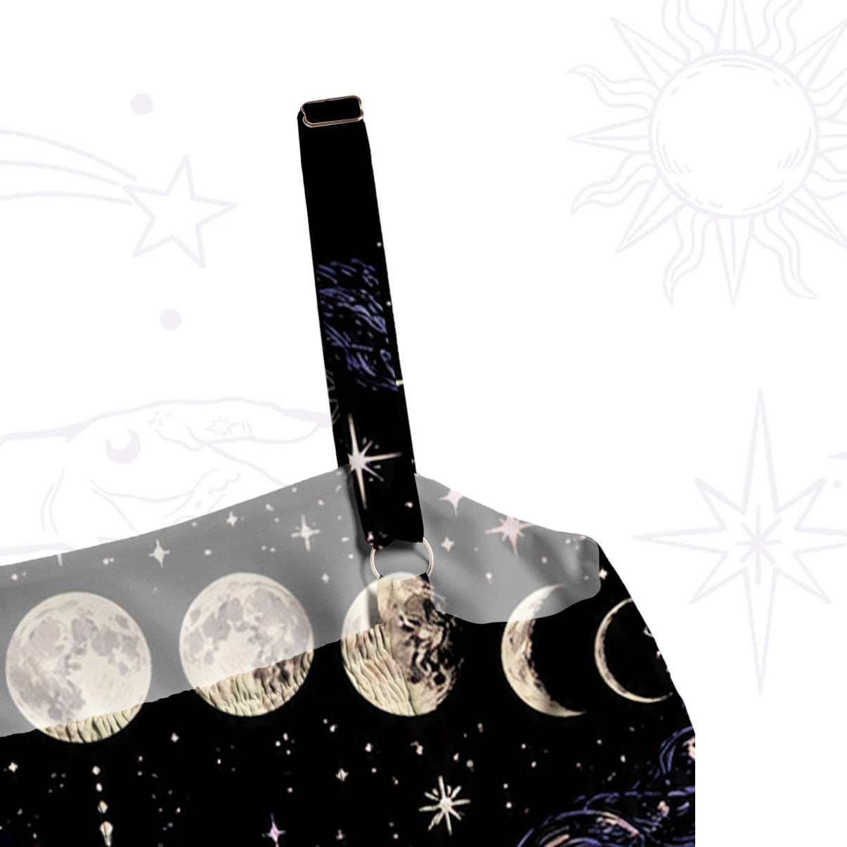 Purplehecate Moon Phase Oracle Cat Wide Straps Maxi Dress