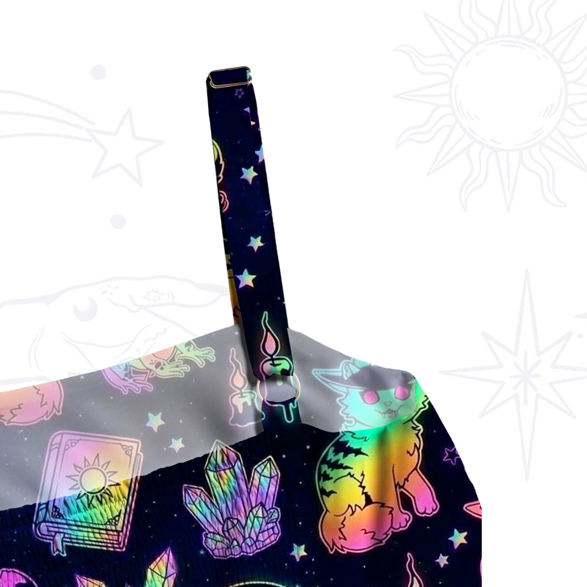 Purplehecate Neon Moon Magic Cat Wide Straps Maxi Dress