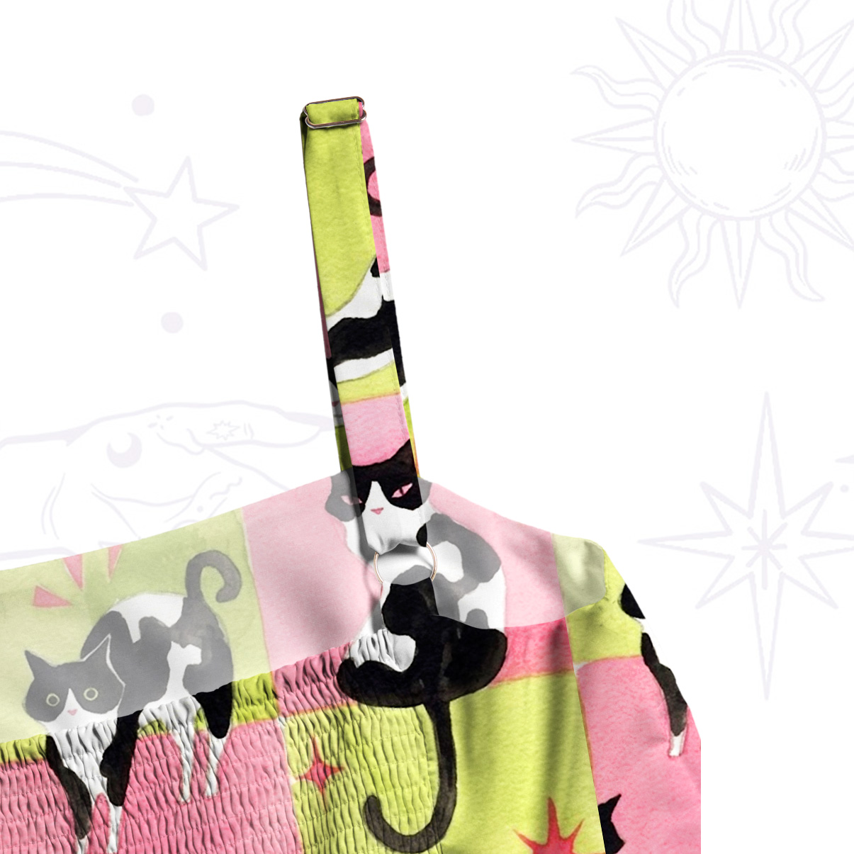 Purplehecate Whimsical Cow Cat Wide Straps Maxi Dress