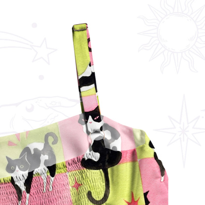 Purplehecate Whimsical Cow Cat Wide Straps Maxi Dress